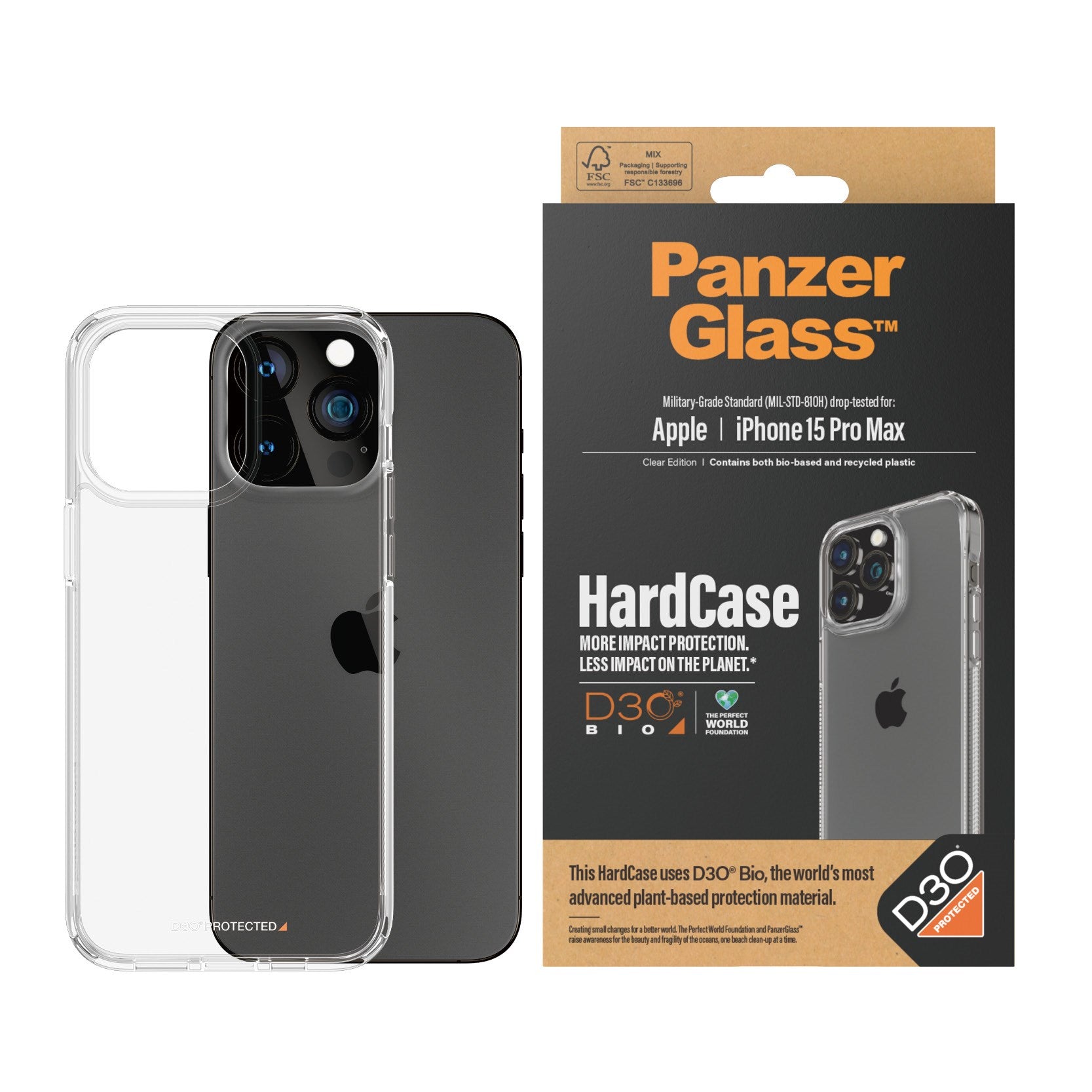 PanzerGlass® HardCase Transparent m. D3O® iPhone 15 Pro Max